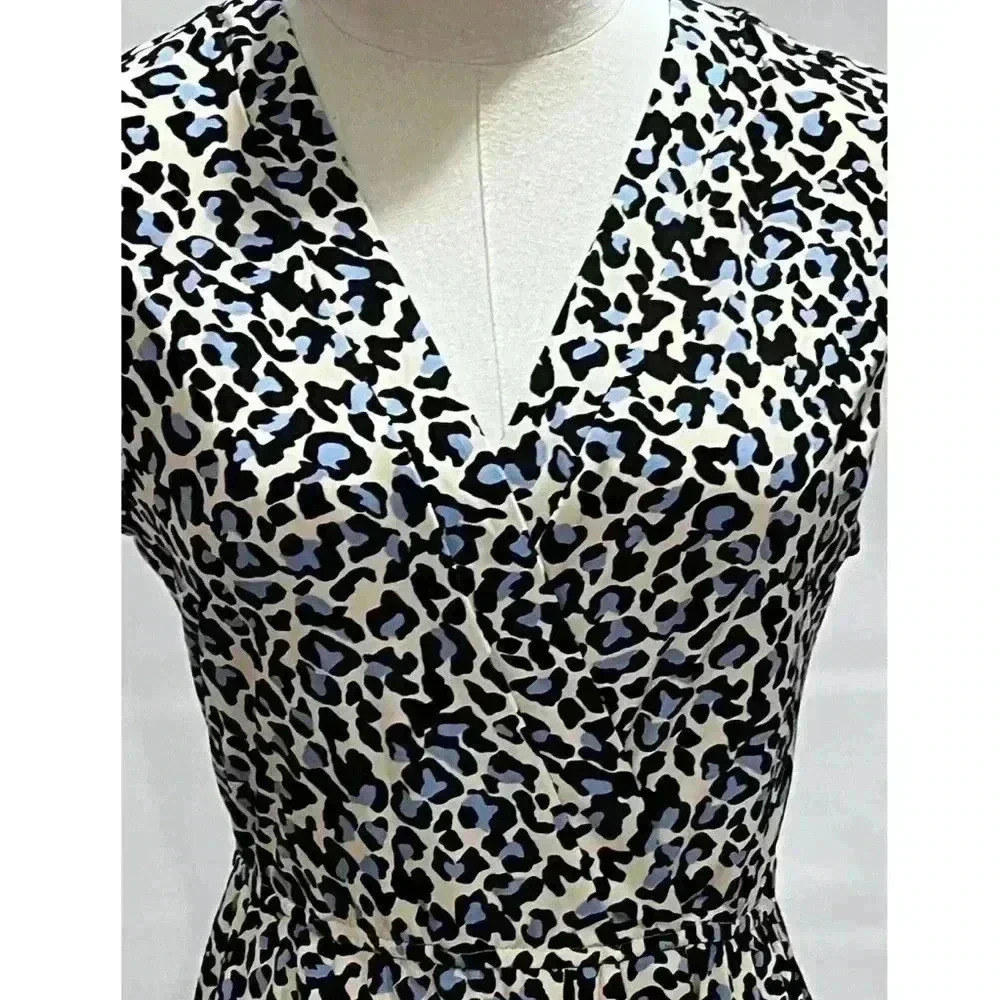 BCBGl Maxazria Cadet Blue Leopard Print Faux Wrap V Neck Elastic Dress Sz Sm - Picture 8 of 11